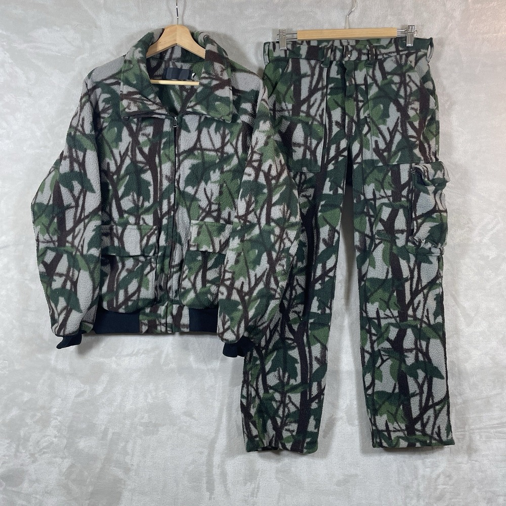 Vtg Himalayan Mens Camo Hunting Fleece Jacket (XL, 22x26) Pants (30x29) Suit Set